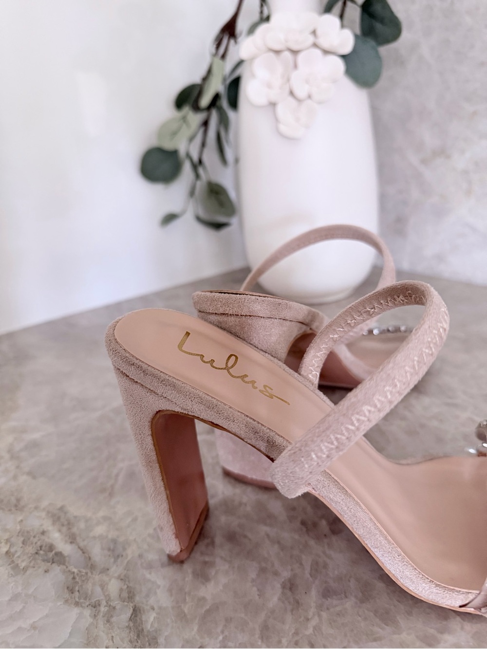 Lulu's Nude Crystal-Strap Block Heels - Picture 5 of 10